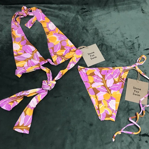 Stone Fox Swim Other - Stone Fox Swim Swimsuit Retro Bloom Print Rico Bikini Top & River Bottom Size XS